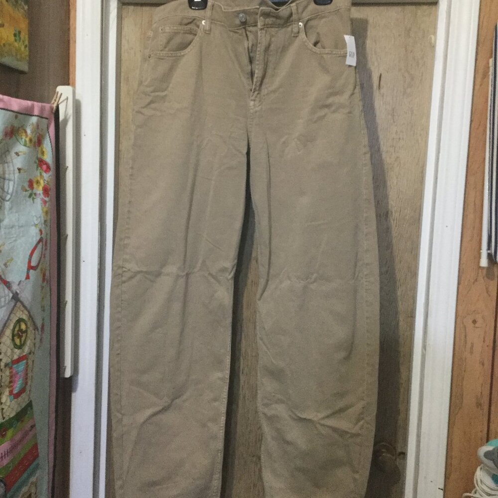 NWT Gap barrel leg high waisted tan colored jeans size 14 tall excellent